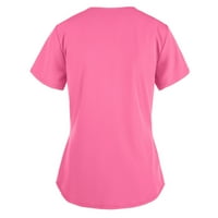 Ženski kratki rukav V-izrez V-izrez Radni džepni bluza u boji Pink XL