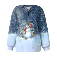Božićne dukseve Žene prevelicirani polu-zip pulover xmas xmas snjegovi za rešetke za remen za remen