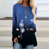 Skpblutn ženske košulje Zimseni jesen Casual udobne vrhove moda plus veličina tiskana O-izrez TEE bluza okruglog dekolte dugih rukava majica plavi xxl