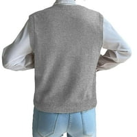 Ženski džemper prsluci casual ravnica V izrez sive s