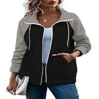 Niuer ženska odjeća od kaputa od vratnih kaputa dugih rukava jakna vrećica za jakne boje boja blok sive