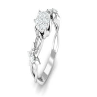 Zapanjujući CT prirodni dijamant i zlatni petal cvjetni prsten za žene, dijamantni fini prsten, srebrna