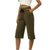 Ženske hlače Redovna fit modna solidna boja Karata sa elastičnom strukom Capris Hlače, ležerna dukseva za disanje sa džepovima Vojska zelena XXL