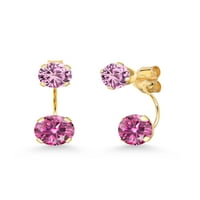 Gem Stone King 14k Žuto zlato Pink Moissine i Pink Created Sapphire Dvostruke kamenske minđuše za žene