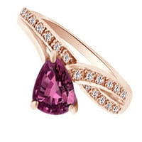 Simulirani ružičasti sapphire i bijeli dijamantni zaručnički prsten u 14K čvrstog zlata s veličinom prstena 13.5