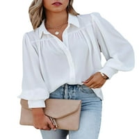 Bijela bluza s dugim rukavima za žene Flowy Tops bijeli gumb dolje majica Ženske vrhove Dreske casual