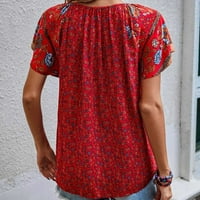 Ženska ljetna V izrez košulje Casual Vintage Print kratkih rukava Tees Labavi fit lagana udobna bluza