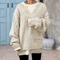 Zrbywb moda jednostavna ženska džemper za žene V-izrez pulover dugih rukava džemper od pletiva