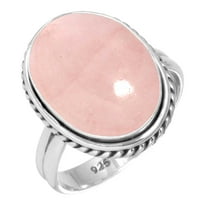 Sterling srebrni prsten za žene - tinejdžeri ružičasti ruža kvarc dragulja srebrne prstene veličine