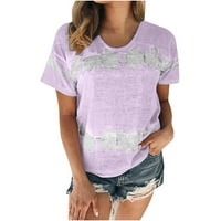 TKLPEHG majice za žene Trendi ljetni kratki rukav blok za patchwork grafički košulje kauzalne udobne