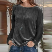 Ženski vrhovi brodskih vrata labava bluza Solidne boje Žene Ljetne majice s dugim rukavima Black XL