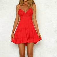 Ljetne haljine za žene V-izrez modne tiskane duljine koljena A-line haljina bez rukava crvena 3xl