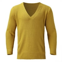 Pgeraug Hoodies za muškarce Pulover V-izrez Čvrsta boja kardigan džemper kaput muški džemper žuti s