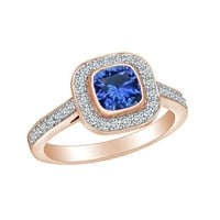 1. Carat simulirani plavi safir i bijeli prirodni dijamantni zaručni prsten u 14K čvrstih ruža zlatna