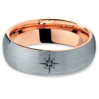 Tungsten srčani kompas Band prsten za muškarce Žene Udobnost FIT 18K Rose Gold Dome Brušeno sivo polirano