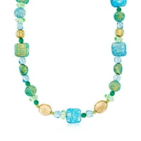 Ross-Simons italijansko plava i zelena ogrlica od pukotine murano sa 18kt zlatom preko sterlinga za