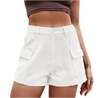 Finelylove traper kratke hlače Žene znojne kratke hlače Žene srednje struk Rise Whiw White White XL