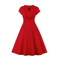 Ženska V-izrez Moda Srednja duljina SOLID A-Ljetna haljina s kratkim rukavima Crvena 2xL