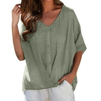 Miayilima ženske majice dame Ljeto pamučno posteljina V vrat pulover kratkih rukava labava bluza casual