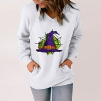 Guvpev ženska modna Halloween Print V-izrez Side džepni pulover Top dukserica - bijeli XXL E