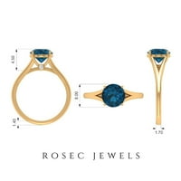 London Blue Topaz i dijamantni prsten, okrugli oblik London Blue Topaz Solitaire prsten, Prsten sa solitaire