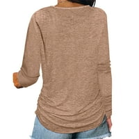 HFYIHGF WOMENS Dugi rukav Zipper V rect T-majice Ležerna labava bluza od punog tunika (Khaki, L)