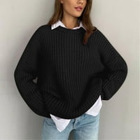 Ketyyh-CHN pulover džemperi za žene V-izrez dugih rukava labav ležerni pleteni pulover džemper bluza