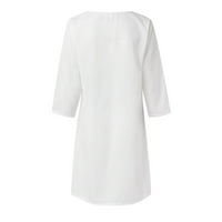 Ljetne točne haljine za žene Bijele posteljine Žene Duljine koljena Lane haljine Pamučna posteljina
