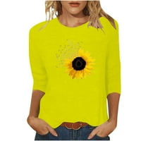 Bluze za žensku rukav Crew vrat Modna majica Sunflower grafički pulover vrhovi labavi fit tees vrhovi