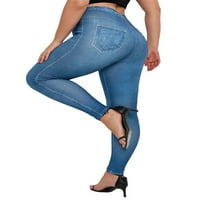 Žene prevelizirani Fau Traper Pant Solid Color Plus Veličine Tajice Visoki struk lažne traperice Stretch