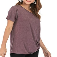 Ženske tuničke vrhove čvorove bočne twist labave bluze majice casual jedno hladno rame majica kratkih
