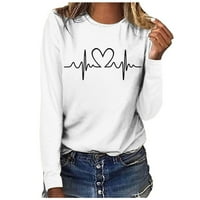 HFYIHGF ženski jeseni na vrhu vrhova vrata EKG uzorak tiskane majice s dugim rukavima Lagana pulover