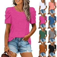 Ženska ljetna majica casual okrugli vrhovi vrata modna bluza s kratkim rukavima u boji L