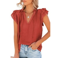 Ženski najvremeni letnji rubl top v izrez za kratki rukav košulju s kratkim rukavima, crvena, crvena,