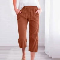 Ženske hlače Ležerne prilike pune boje elastične labave ravne hlače za noge sa džepom kafe l