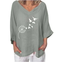Ležerne majice za žene Loop Fit Ljetni rukav V izrez Slatka maslačka grafika V izrez pulover bluza trendy