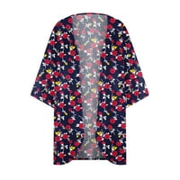 Ženski plus veličina Ženska cvjetna print Puff rukav kimono kardigan labav šifon pokrov povremene vrhove