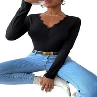 Ženske majice Elegantne solidne V izrez Black XS