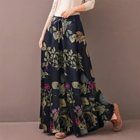 Žene Ležerne prilike cvjetne tiskane hlače pojas elastične struke Široke hlače za noge džep duge hlače