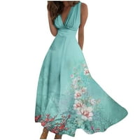 Ljetne maxi haljine za žene Trendi slatki cvjetni uzorak tiskani bez rukava bez rukava s dugim suknji