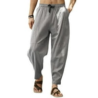 Muške pamučne posteljine hlače joggers casual elastična struka labave joge harem pantalone sivi xl