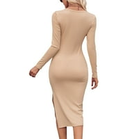 Žene Haljine modne dugih rukava Solidne haljine u dnevnoj V-izrezu Comfy Split midi haljine za žene