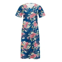 Midi haljine za žene Ljeto plus veličine Boho cvjetni nosač V izrez kratki rukav sa džepovima Duljina