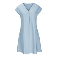 Ljetna mini haljina za žene Modne žene V-izrez Ljeto Čvrsto casual gumb s kratkim rukavima mini haljina