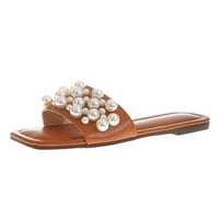 Ljetne ženske papuče Elegantni biserni dekor velike ravne cipele za plažu Sqare Toe PU kože Neklizajuće