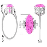 Oval je stvorio ružičasti safirni solitaire prsten sa moissine za žene, srebrna srebra, SAD 10,50