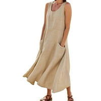 Ljetne haljine za žene kratki čvrsti pamučni bez rukava sa džepom slobodne ženske haljine casual bagesy