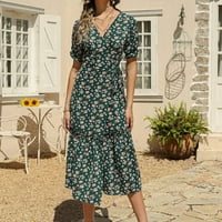 Yuwull haljine za žene za žene za žene Ženska modna kauzalna V-izrez Šifon cvjetni boho plaža Kratka