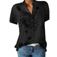 Bluza sksloeg za žene casual vintage cvjetna bluza za bluzu kratkih rukava majica dolje majice s džepom,