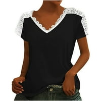 Žene Ljetne casual vrhove Basic Loose Cap rukave majice čipke bluza V izrez Tuničke majice m